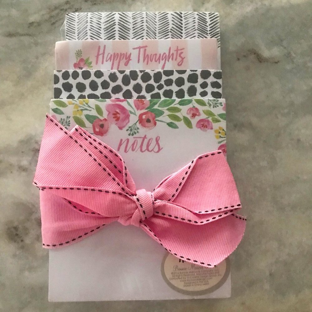 Spring Floral "Happy Thoughts" Stacked Memo Pad Collection w/ Bow